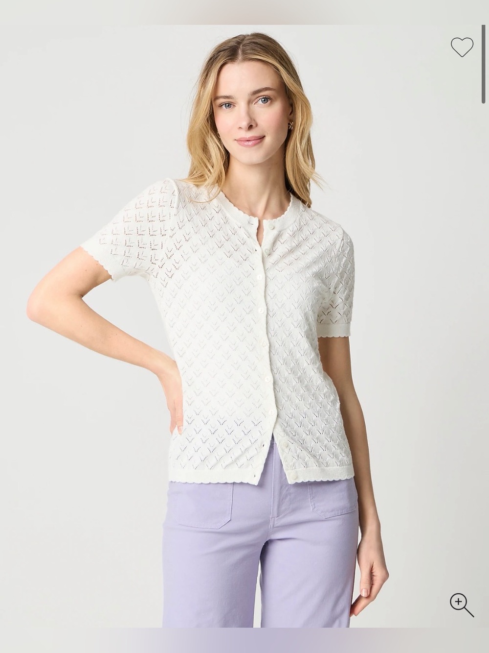 NWT J. Crew - Short-sleeve 100% cotton pointelle cardigan sweater - Size M